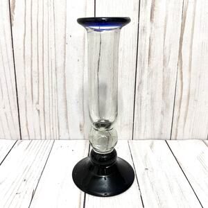 Mexican Handblown Glass Cobalt Blue & Clear Bud Vase Vintage Mexico Art